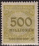 Germany 1923 Numbers 500 Millonen Olive Green Scott 293